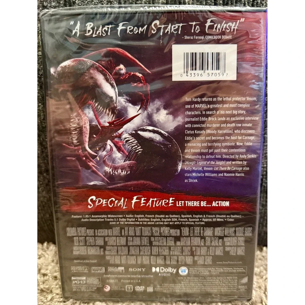 Sony Venom Let There Be Carnage DVD New Sealed Marvel Tom Hardy Woody Harrelson